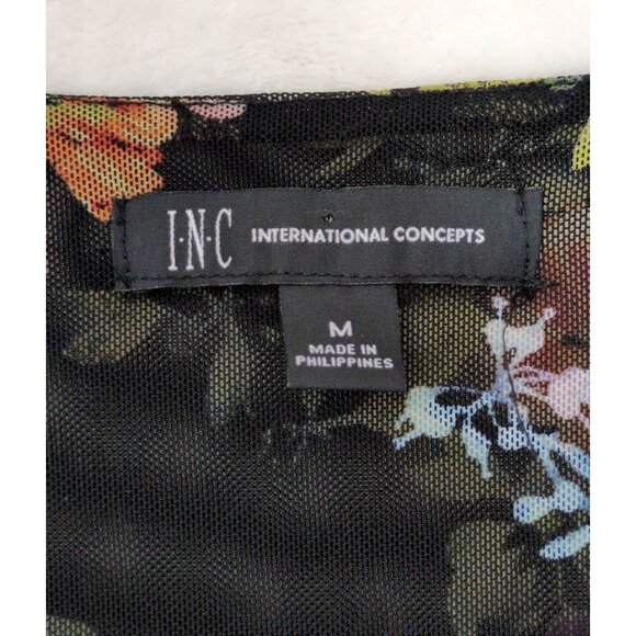 INC Mesh Top Womens M Black Floral Semi Sheer Whimsigoth Dark Fairy Cottagecore - Picture 9 of 14